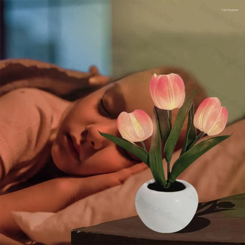 テーブルランプロマンチックな雰囲気のデスクランプLED TULIP NIGHT LIGHT SIMULATION FLOWERSホームオフィスの装飾用のポータブルリーディング