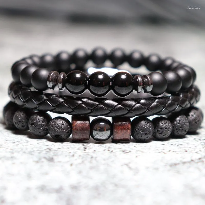 Mens Natural Volcanic Rock Mens Charm Bracelet Set With Onyx Mens Natural Volcanic Rock Mens Charm Bracelet Set With Onyx