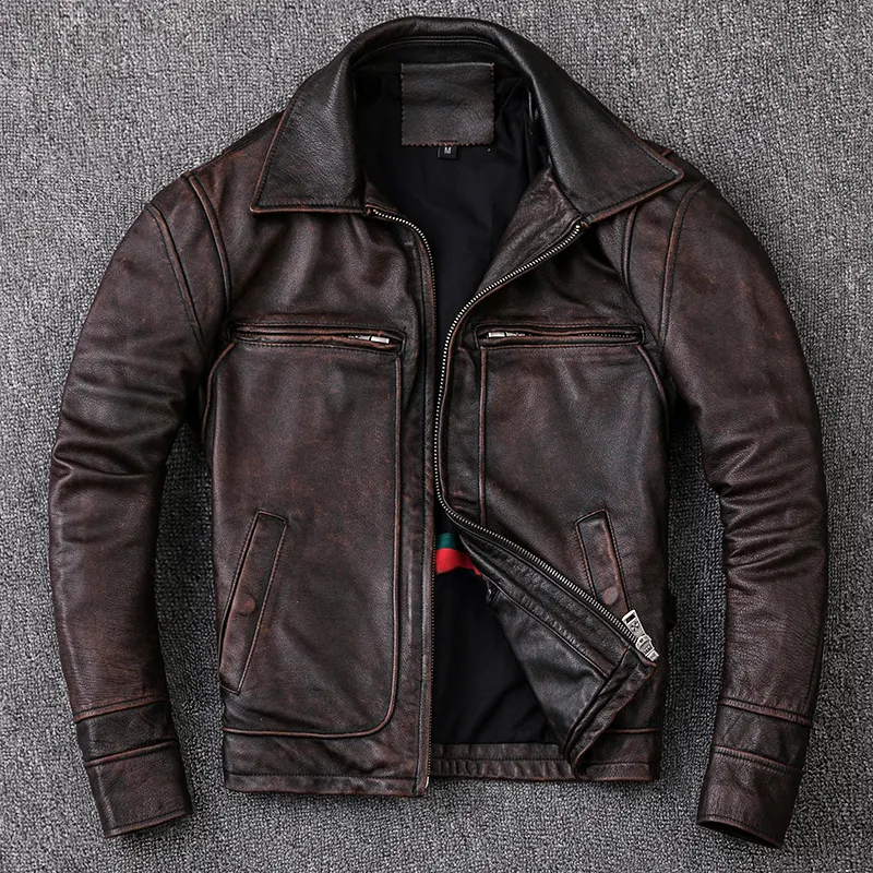 Men S Jackets Men Cowhide Coat Echte lederen jas Vintage Style Man Kleding Motorfiets Biker Plus Maat 134 cm 230522