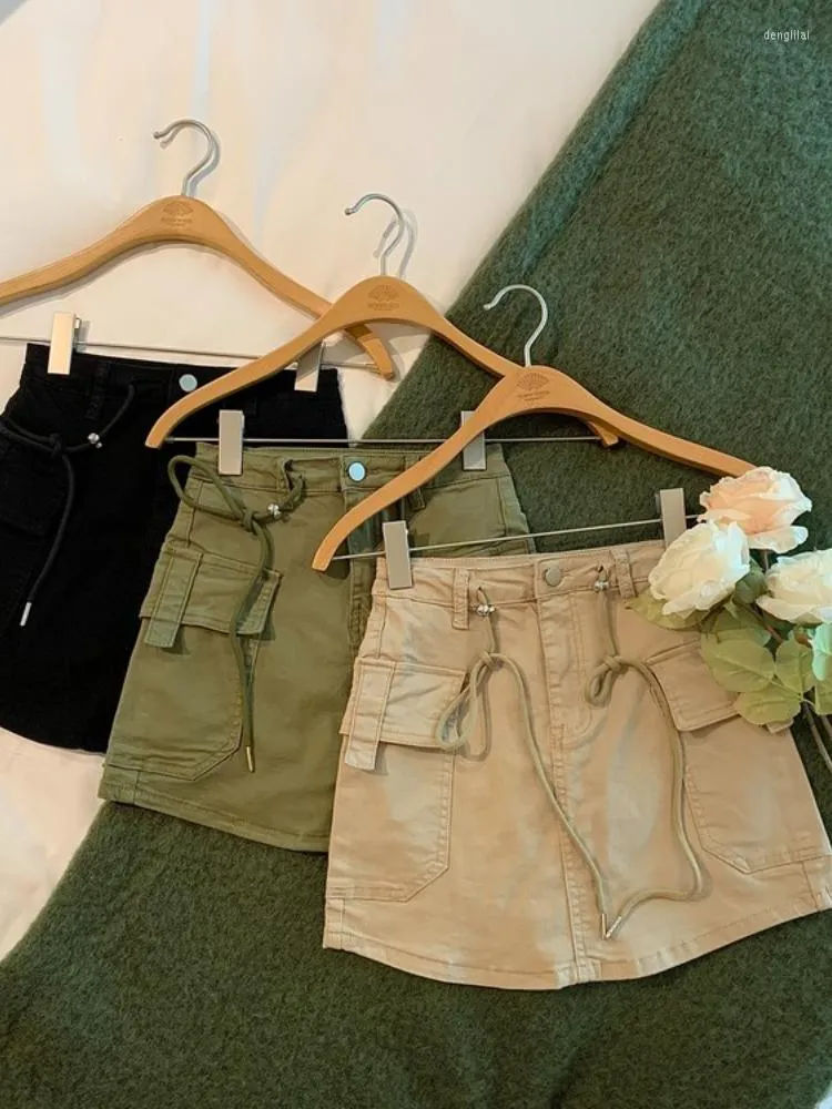 Khaki wrap denim skirt online