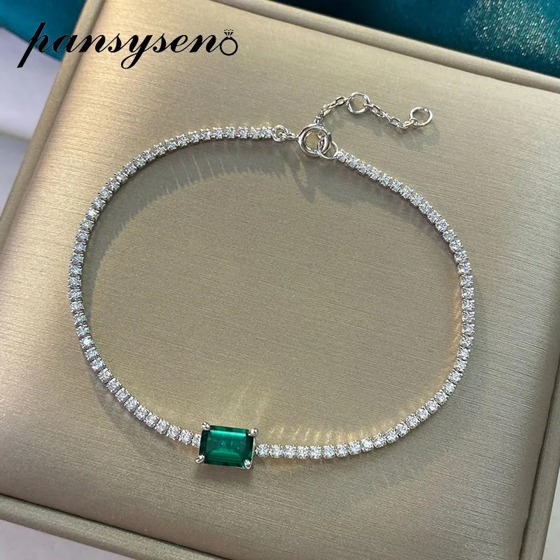 Bangle PANSYSEN 100% 925 Sterling Silver Created Moissanite Emerald Gemstone Charm Bracelets Anniversary Cocktail Party Fine Jewelry