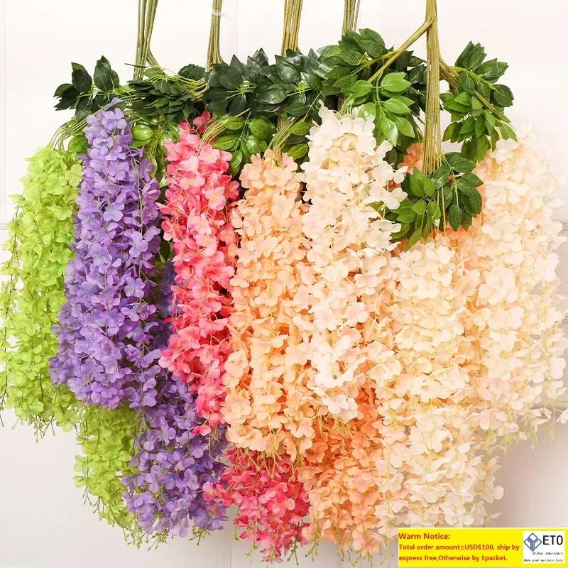 12pcsset 110cm人工シルクウィステリアぶらぶら花hanging花dhapting庭のパーティーガーデンアウトドアグリーンオフィスの壁の装飾