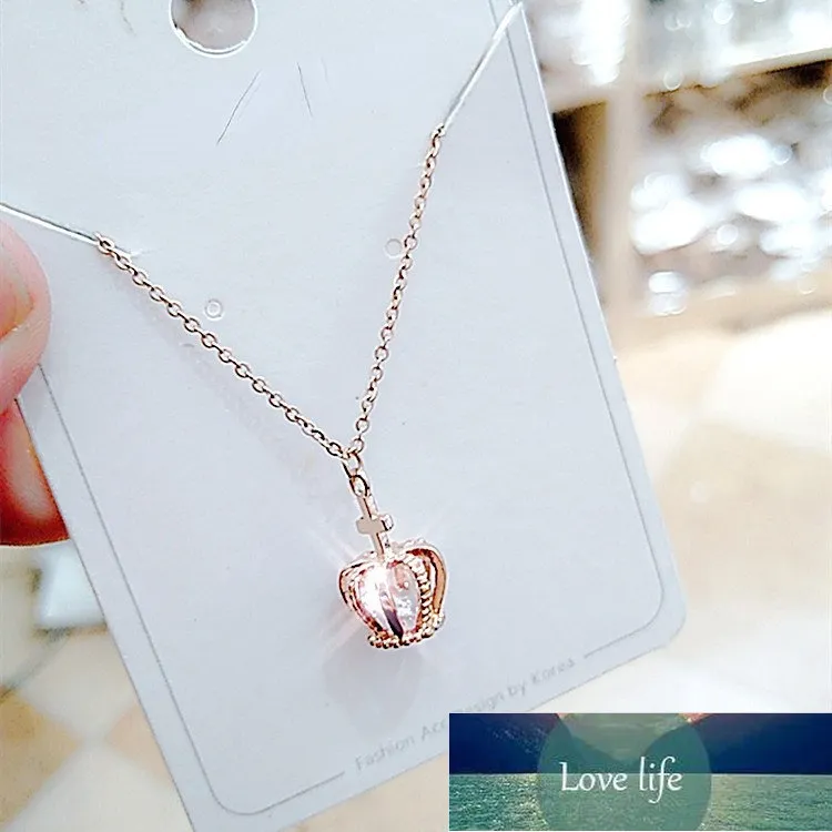 Korean Style Snowflake with Crown Diamond Titanium Steel Necklace Female Pendant Rose Gold Clavicle Chain