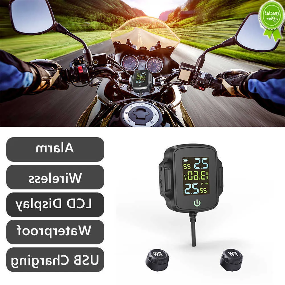 Auto Nieuwe motorbanden Drukbewakingssysteem Bandtemperatuur Alarmsysteem Motorbike TPMS met QC 3.0 USB -lader voor telefoontablet