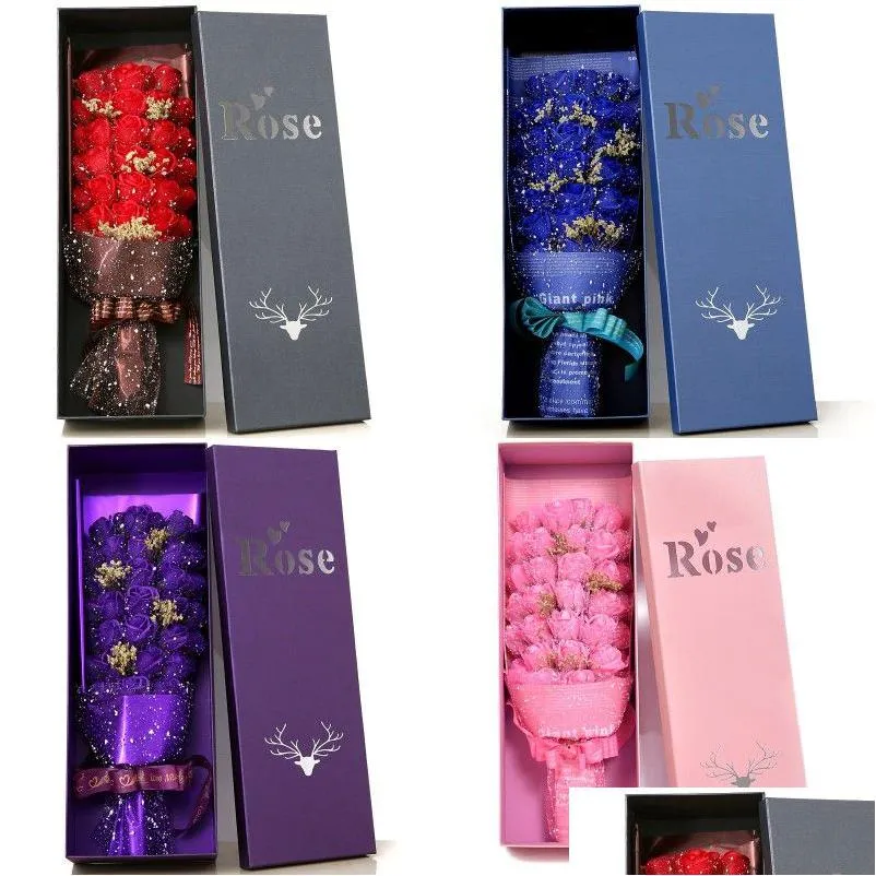 Couronnes De Fleurs Décoratives 33 Savon Rose Fleur Coffret Cadeau Bouquet Noël Nouvel An Saint Valentin Mère Présent Drop Delivery Home Dhiao