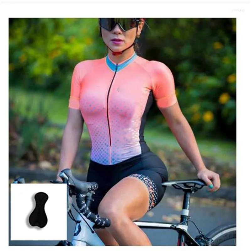 Rennsets Damen Professioneller einteiliger Triathlon-Kurzarm-Fahrrad-Skinsuit Radtrikot Laufbekleidung Overall