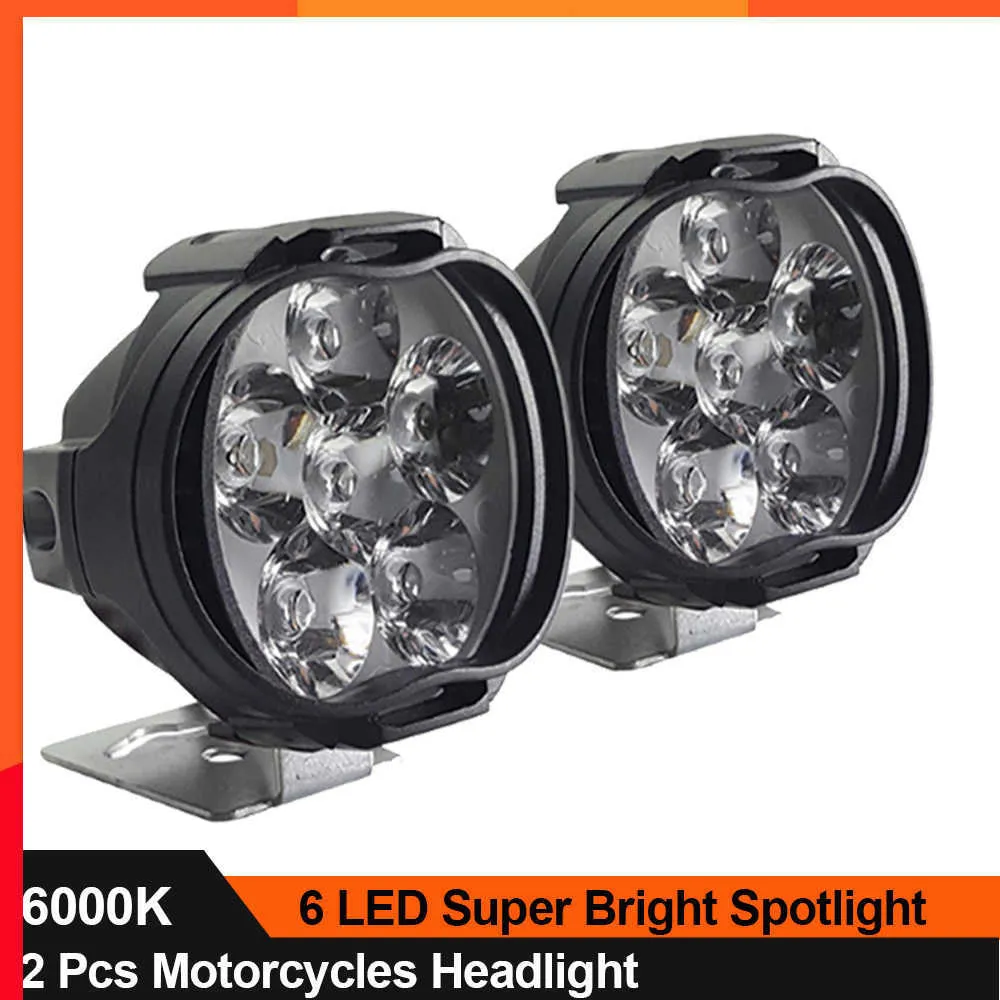 New 2Pcs Motorcycles Headlight 6 LED Working Spot Light Bright Scooters Spotlight 6500K Motorbike Fog Lamp Waterproof Auto Lighting