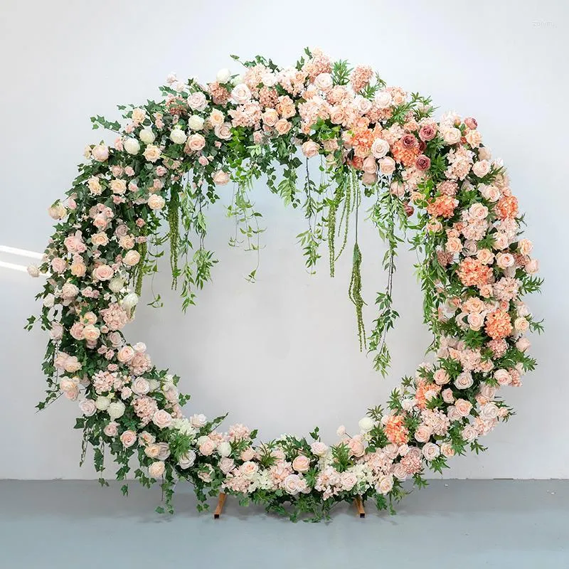 Flores decorativas Champagne Artificial Rose Flower Row Decoração de cenário Round Arch Arco floral Evento Stand Window Display