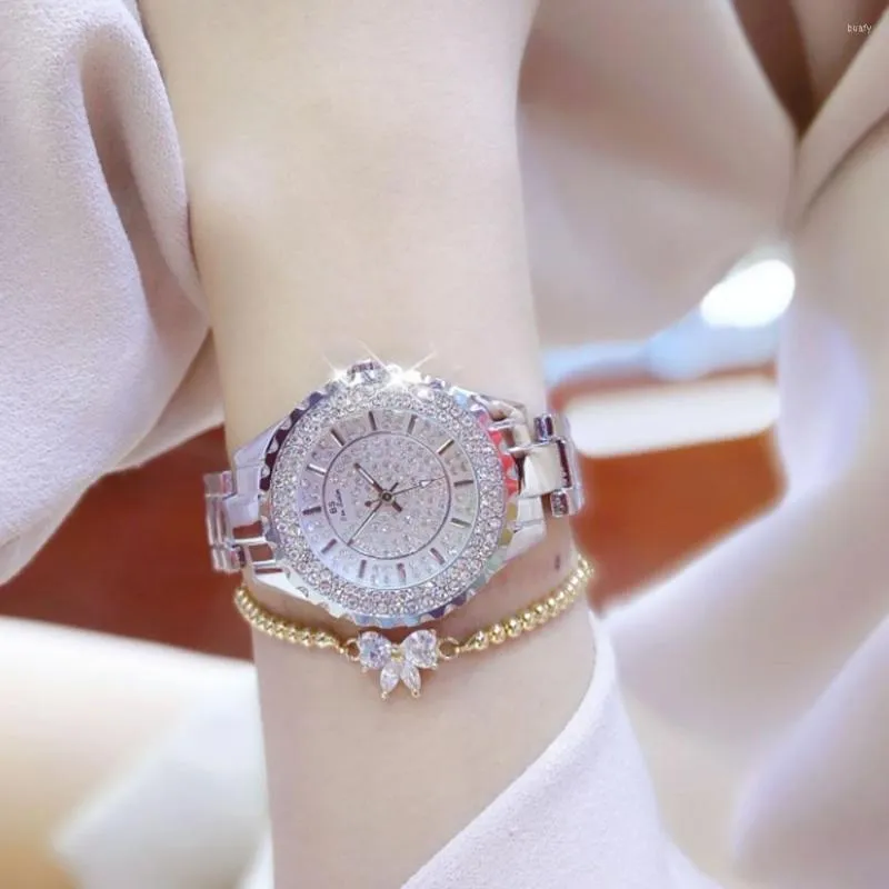 Wristwatches High Quality Rhinestone Women's Watch Elegant Brand Famous Luxury Silver Quartz Watches Ladies Business Relogio