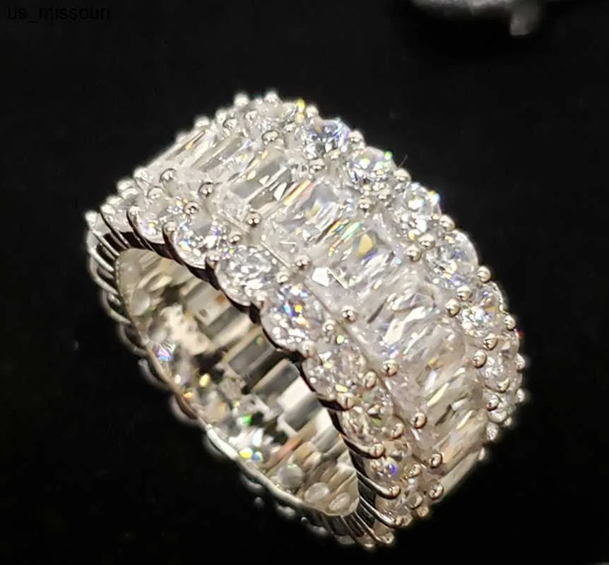 Bagues de bande de luxe Eternity Full Lab Bague en diamant en argent sterling 925 Bijou Bague de fiançailles Bagues de mariage pour femmes hommes Charme Bijoux Cadeau J230522