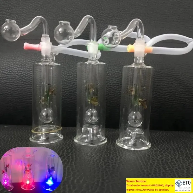 1set mini -vidro bong bong water tubos de reciclagem dab equipamento de mangueira de mão leve led de mão grossa de vidro de pirex pequeno bongues com 10 mm