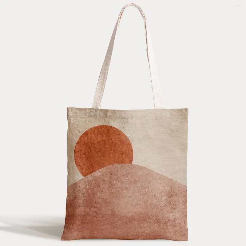 Borse portaoggetti Boho Sun Moon Canvas Star Stampato Borsa shopper casual di grande capacità Scuola Donna Spalla Arte astratta