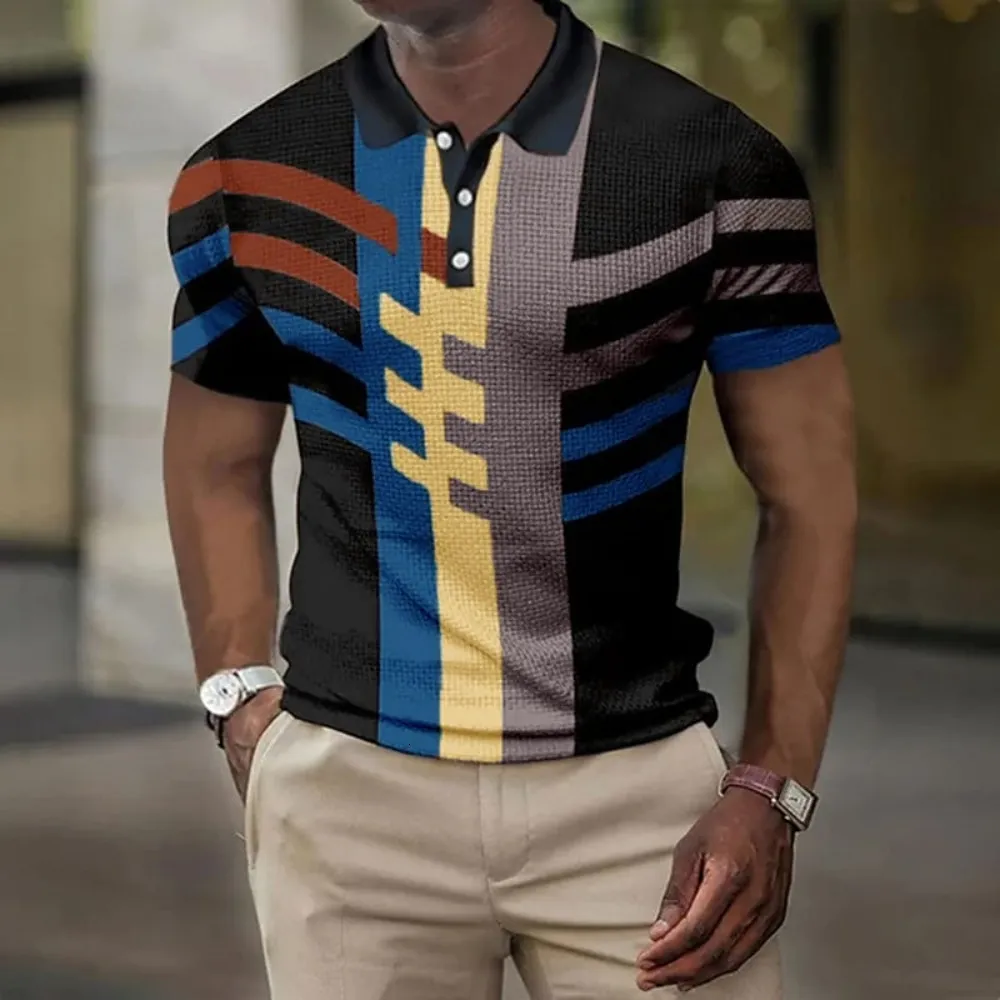Men's Polos Mens Short Sleeves 3d All-over Print Men's Polo Shirt Geometric Patterns Summer Short-sleeved Clothing Street Leisure Polo Tops 230522