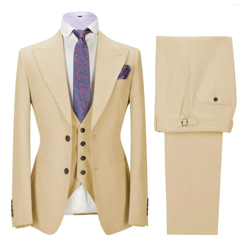 Мужские костюмы классический мужской костюм набор 3 штук Slim Fit Tuxedos Blazer жилет и брюки Classy Solid Business for Men