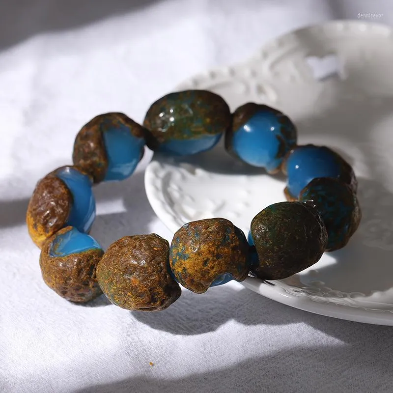 Strand Natural Blue Pearl Bracelet With Leather Amber Original Stone Wax For Men And Women