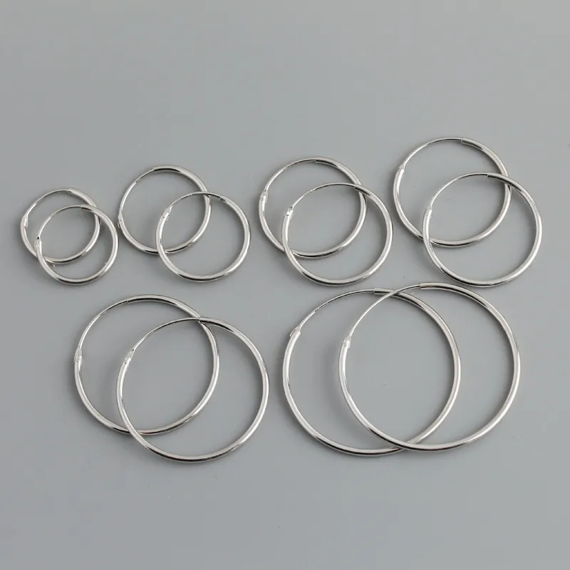 جديد 925 Sterling Silver Big Circle Hoop حلق للنساء الهندسة الجولة الجولة الهدايا حفل الزفاف