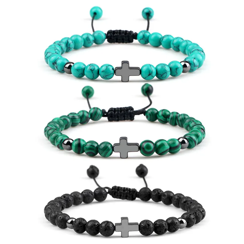 Pulsera cruzada Pulseras con cuentas Pulsera de piedra de cristal deportiva para hombres Regalo creativo