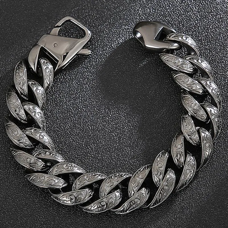 Sautoirs Vintage homme bracelet 18MM solide chaîne en acier inoxydable hommes sur les bandes de main Bracelets bijoux masculins lourd noir Mannen brassard