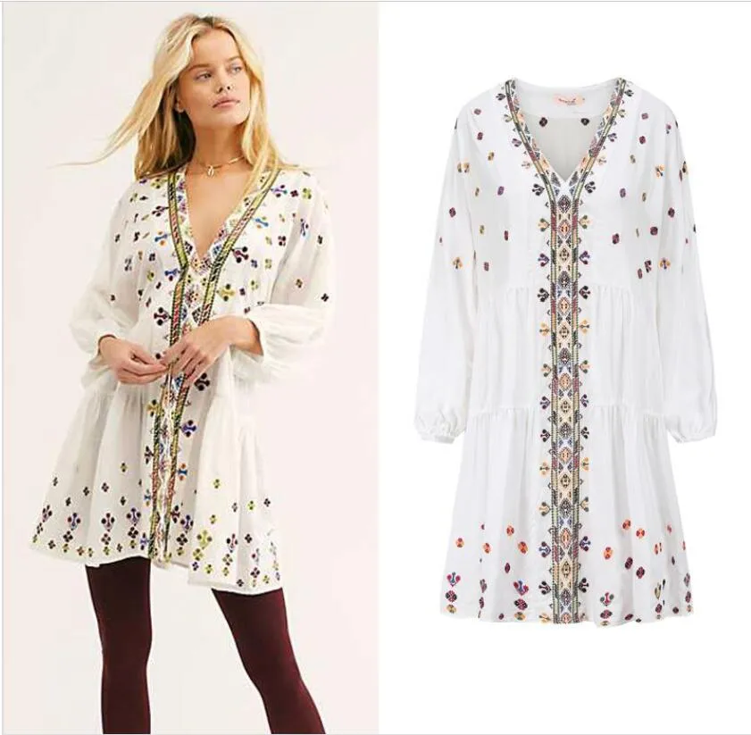 Free People Casual Dresses Bohemian Embroidered Maxi Shirt Dress With V  Neck And Kimono Sleeves For Women From Jinguangcanlan558, $87.55 In Bulk |  DHgate.Com