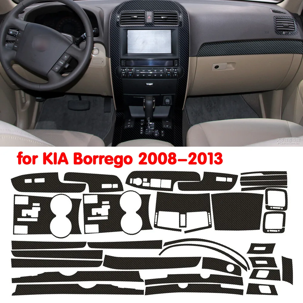 ل Kia Mohave Borrego 2008- 2015 لوحة التحكم المركزية الداخلية مقبض باب ألياف الكربون ملصقات شارات التصميم للسيارات