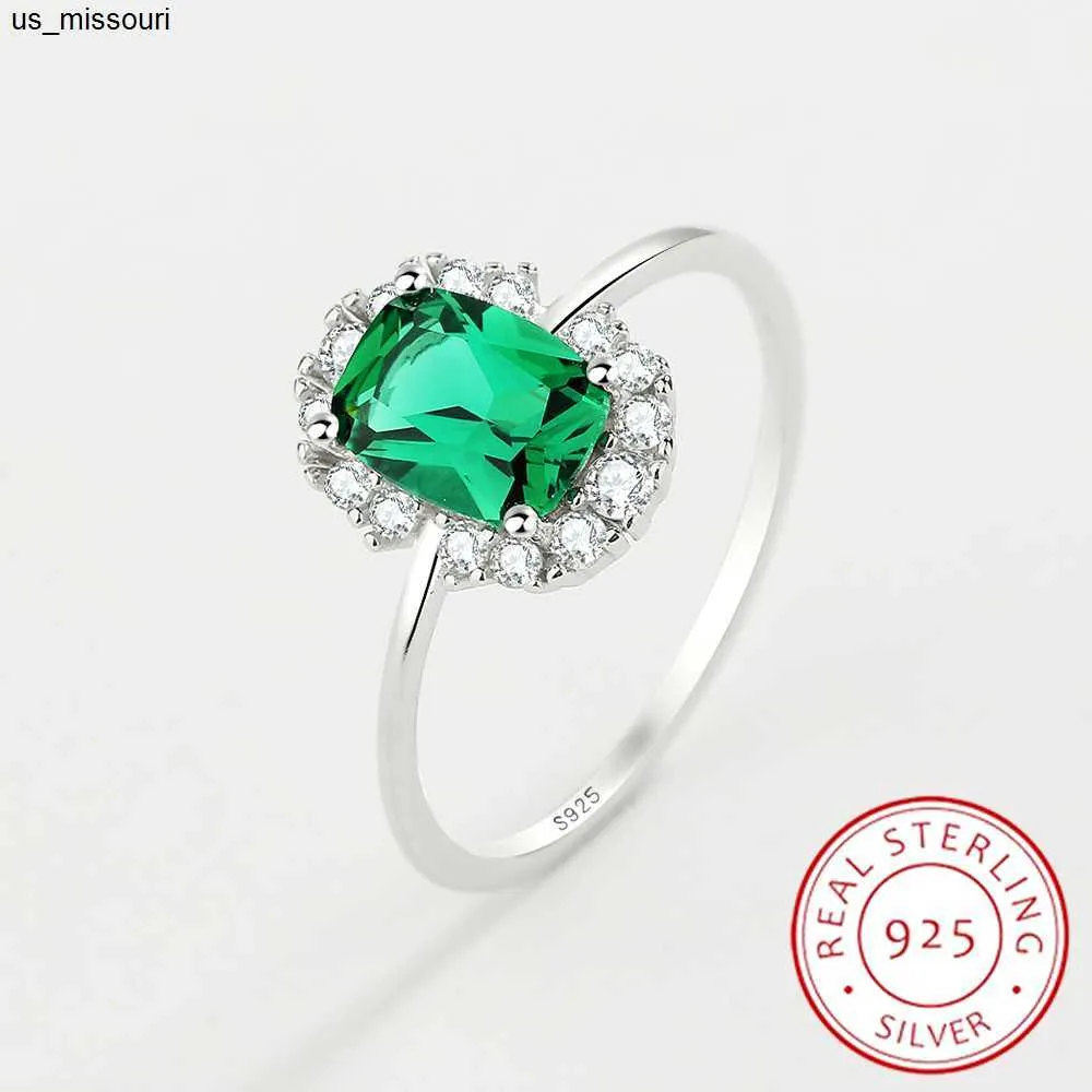 Bandringar 2022 Ny klassisk smaragdring för kvinna Real S925 Silver Diamond Crystal Flower Loyal Finger Wedding Party Gift Female Jewelry J230522