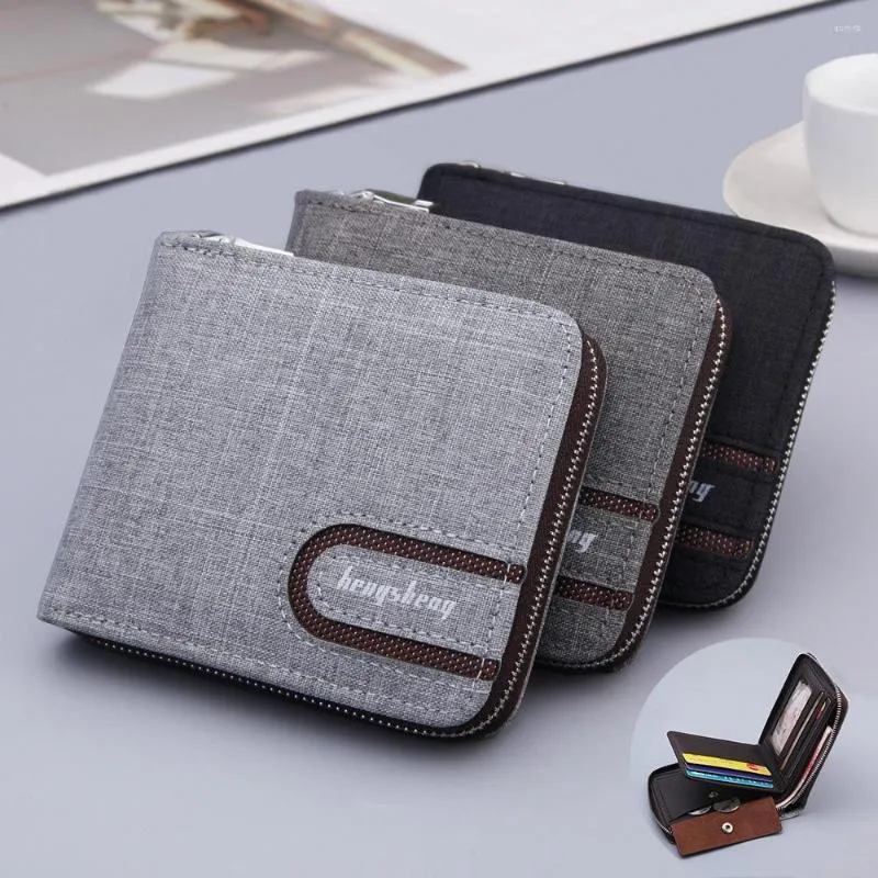 Storage Bags Casual Men's Short Wallet Canvas Solide Wallets Men Zipper Vintage Male Purse Coin Pouch Multi-functional Cards