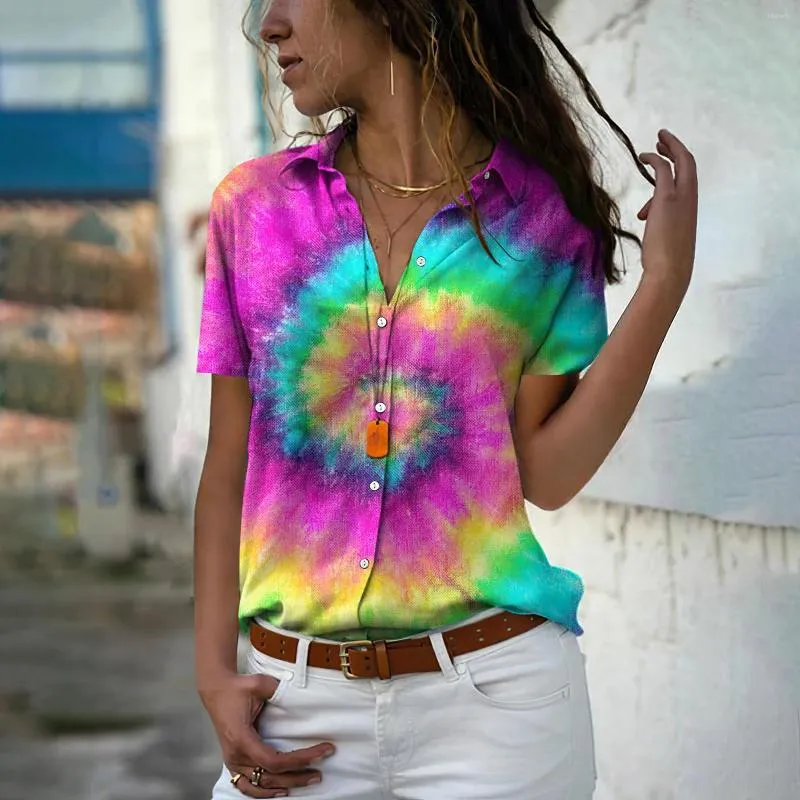 Camicette da donna Camicia da donna Colorata 3d Astratta Tie Dye Stampa Camicetta Moda Casual Donna allentata Vacanza Harajuku Top hawaiano Per