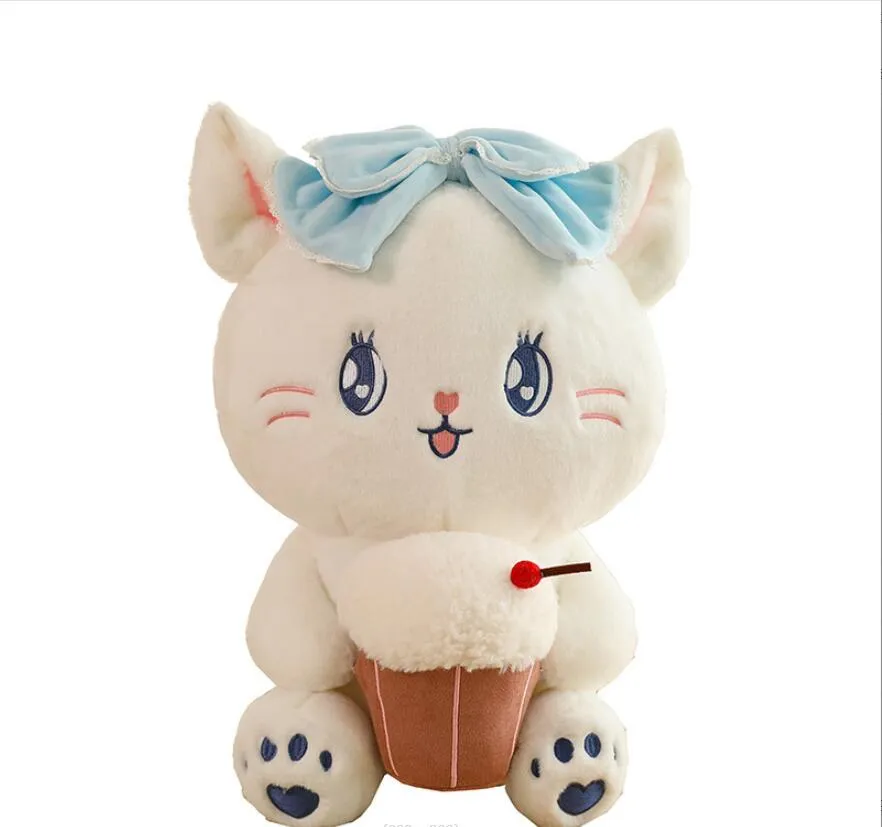 25cm Fashion Cute Cat With Ice Cream White Plush Toy Kawaii PP Cotton Stuffed Plush Sleeping Pillow Festival Gift Doll kids toys