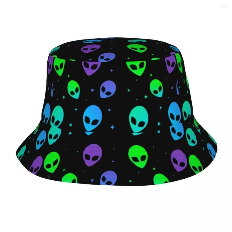 베레트 화려한 미적 외계인 UFO 패턴 버킷 모자 모자 여름 유니스시드 해변 태양을 맞춤화