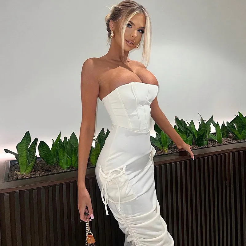Strapless Drawstring Ruched Midi Dress for Women Sleeveless Backless  Polyester Summer Dress from Dhgate Basic & Casual Dresses - price 28.19