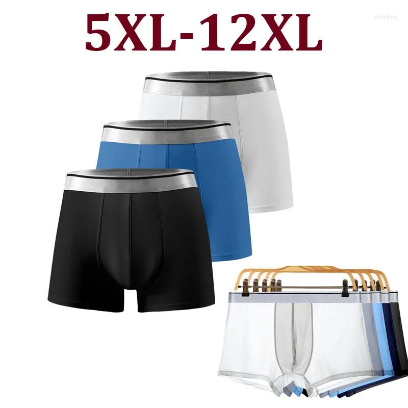 Caleçon 3 pièces 12XL grande taille hommes sous-vêtements Boxer pour homme translucide culotte Shorts respirant été Sexy doux Cool mince porter