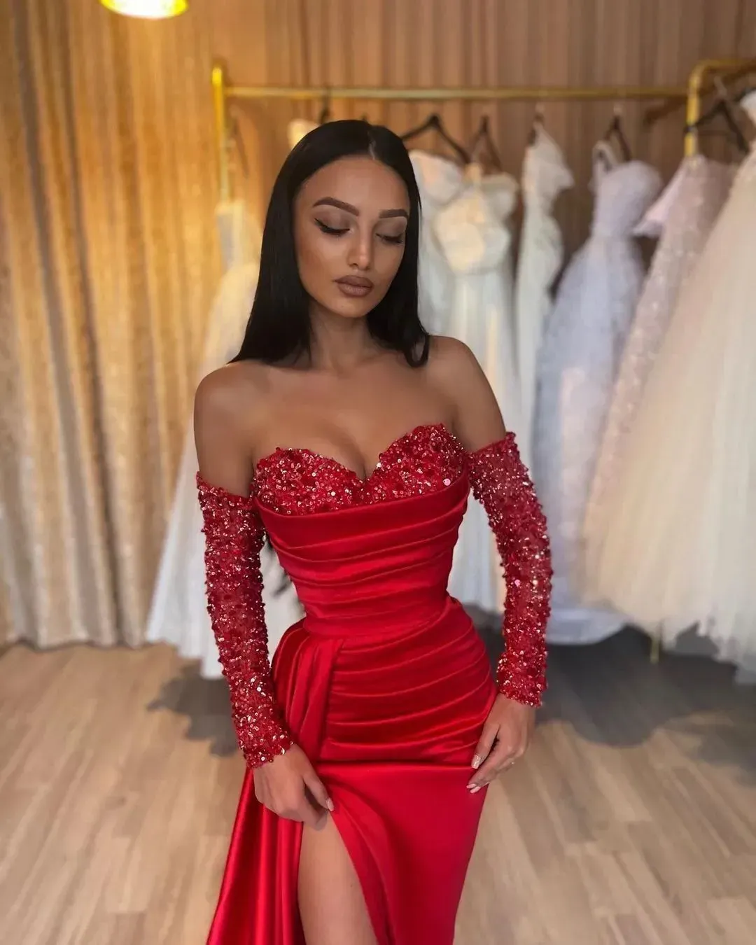 Black Jersey Lce Backless Long Sleeve Prom Dress, Evening Gown With Side Slit,SFPD0201 Black Jersey Lce Backless Long Sleeve Prom Dress, Evening Gown With Side Slit,SFPD0201
