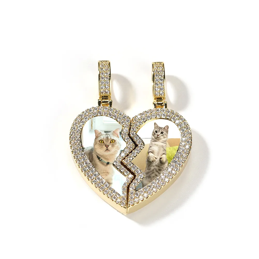 DIY Custom Magnet Heart Photo Pendant Necklace Women Men Lover Couple Jewelry