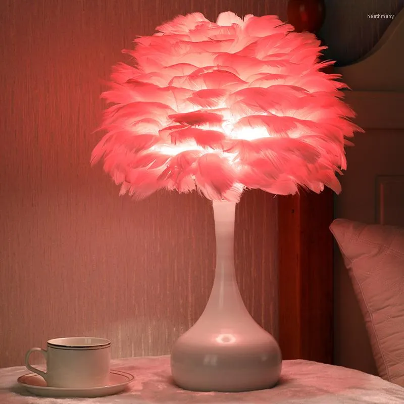 Nattljus LED för sovrum Dimble Feather Lamp Romantic Bedside Ornament Light With USB Plug Remote Control Room Decors