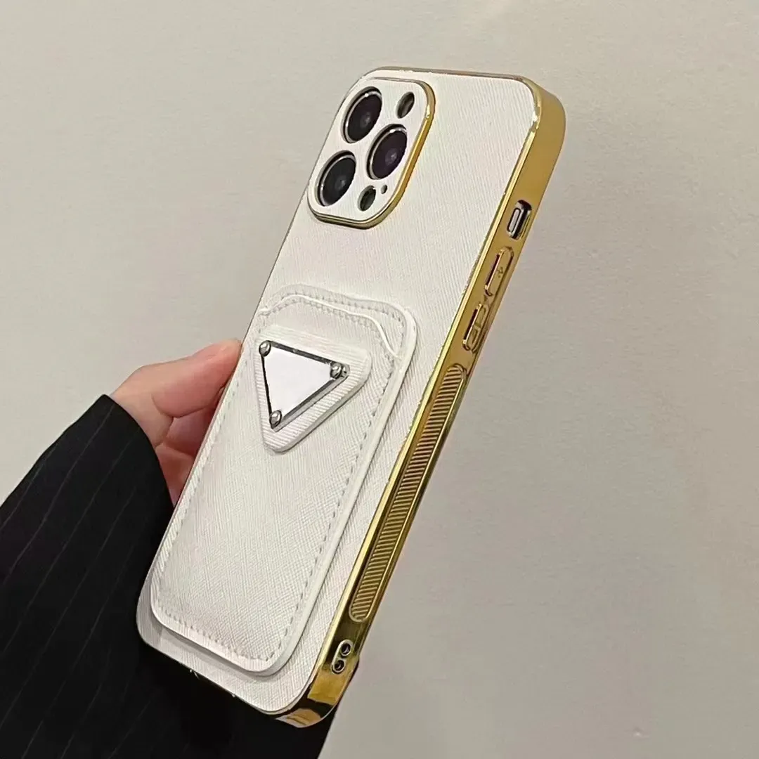 Дизайнерские чехлы для телефона для iPhone 14 13 12 11 Pro Max Luxury Mobile Back Shell 14pro 13pro 13promax XR 7 8 плюс корпус Golden Frame с карманом карты с карманом карты