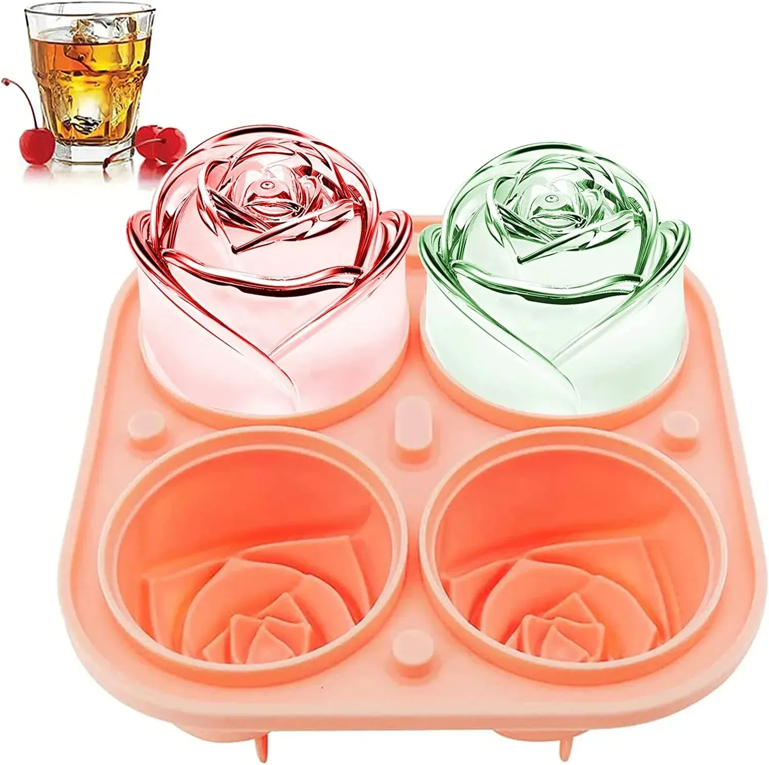 Nouveaux moules à glace 3D Rose 2,5 pouces, grands plateaux à glaçons, faire 4 glaces géantes en forme de fleur mignonne, caoutchouc de silicone Fun Big Ice Ball Maker en gros