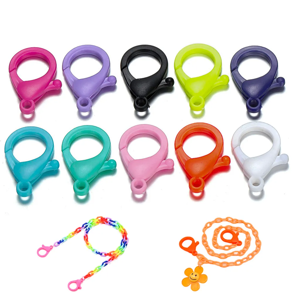 30pcs 25mm Plastic Lobster Clasps Colorful Acrylic Chain Closure Accessories Keychain Hooks for Jewelry Making DIY Components