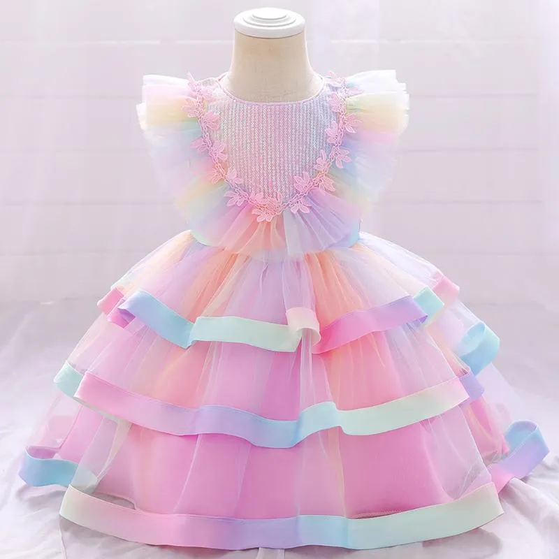 Robes de fille fille enfants bébé filles robe de princesse un an mariage fleur bal gâteau sucré tutu en couches