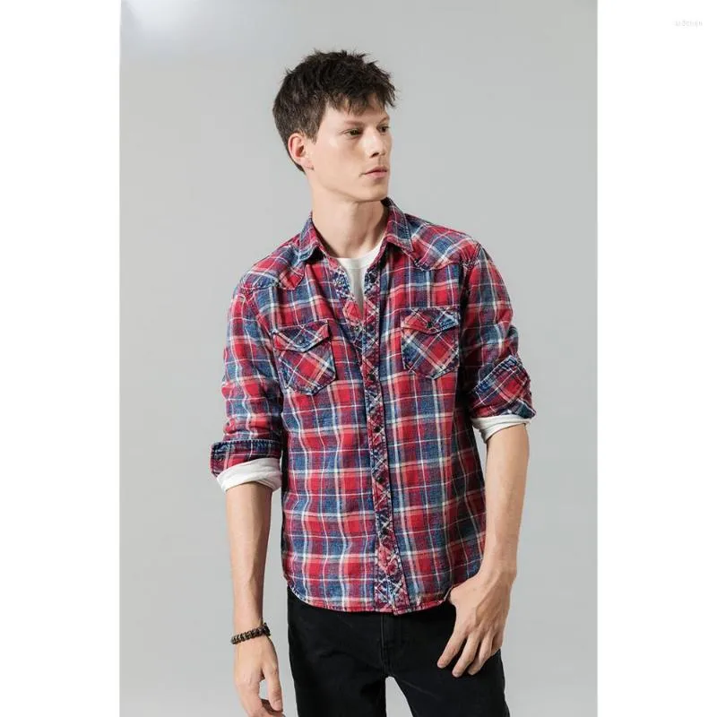 Camicie casual da uomo 2023 Spring Plaid Men Check Double Pocket Camicia in cotone di alta qualità 190459