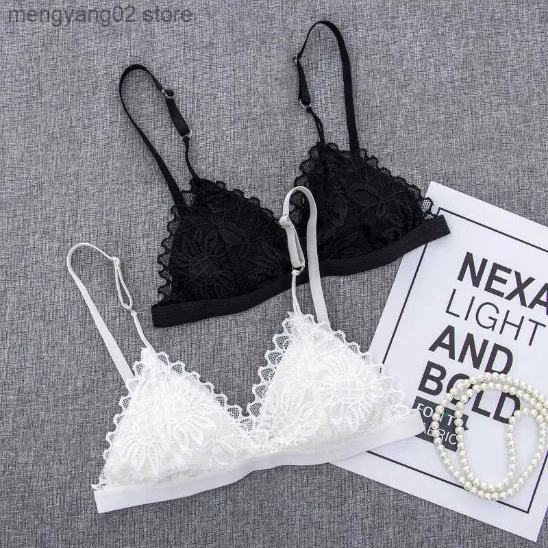 BHs Sexy Frau BH Blumenspitze BH Drahtfrei Bralette Dessous Weiblich Nahtlos Ungepolsterter transparenter Büstenhalter Dessous 1/2PCS T230522