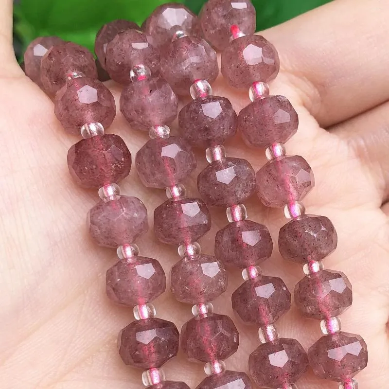 Kralen Natuurlijke gefacetteerde Strawberry Quartz Gem Stone Kolom Vorm los voor sieraden maken DIY Bracelet Accessories 7.5 ''