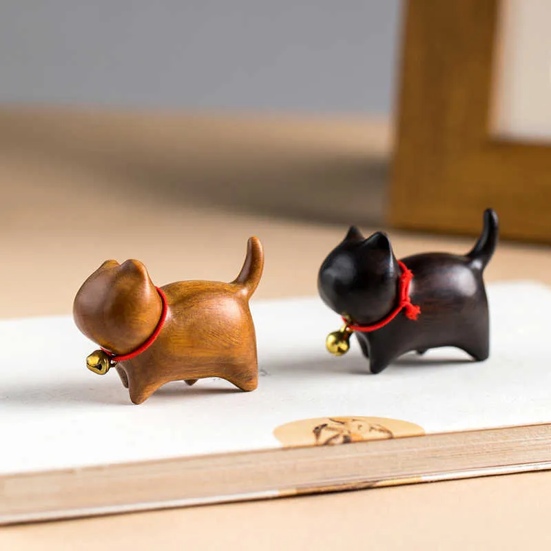 Новинка Mini Natural Wood Cat Dog Miniatures