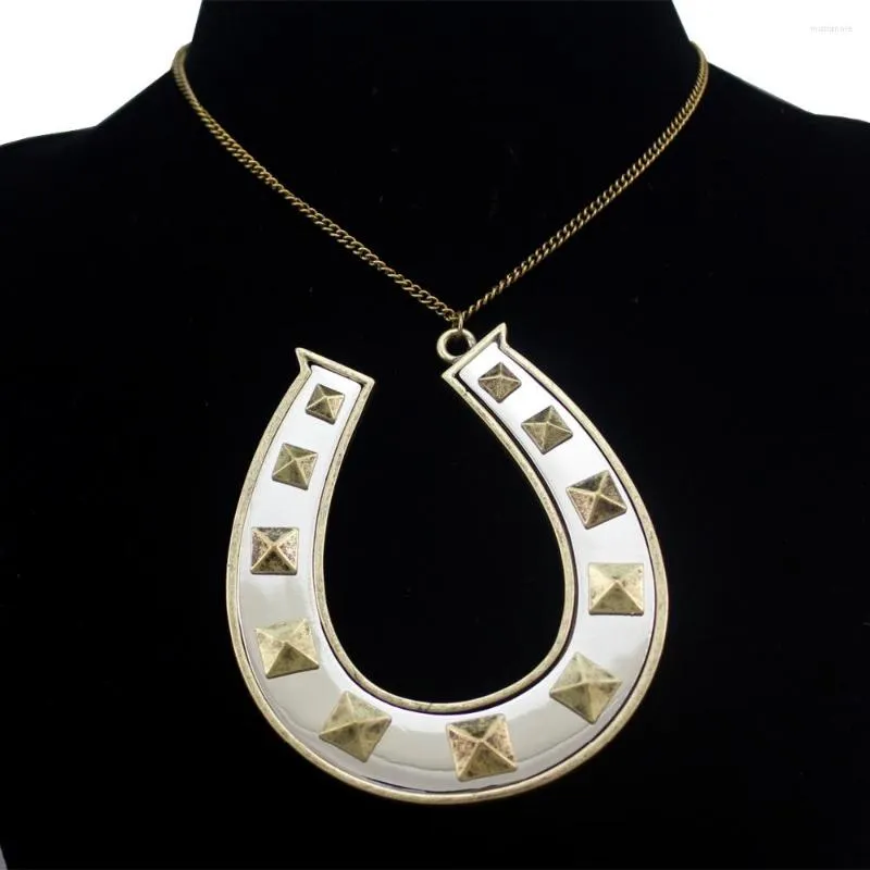 Pendant Necklaces Vintage Western Big Horse Shoe Studs Rodeo Line Dance Luck Choker Colar Necklace Long Chain Anime Jewelry Steampunk