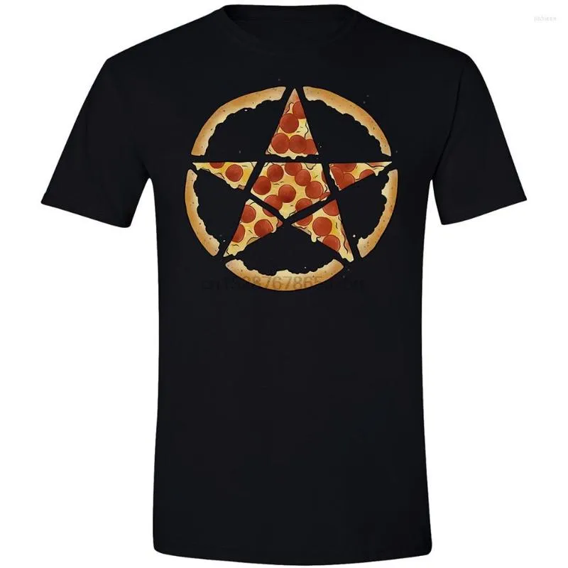 Men's T Shirts Pentagram Pizza Shirt Funny Goth Halloween Pagan Witch Wicca Clothing Gift Custom Made Tee