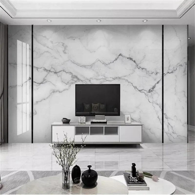 Wallpapers Milofi Custom Wall Paper Chinese Jazz White HD Marble Landscape Tiles Light Luxury Background Mural