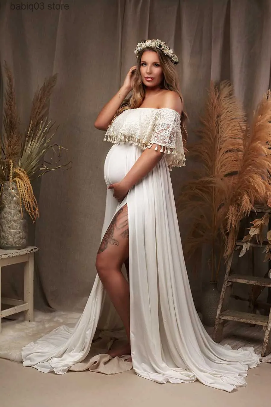Vestidos de maternidad Accesorios de fotograf a de maternidad Vestido sin hombros Encaje Maternidad Sesi n de fotos Traje Bohemio Vestido de mujer