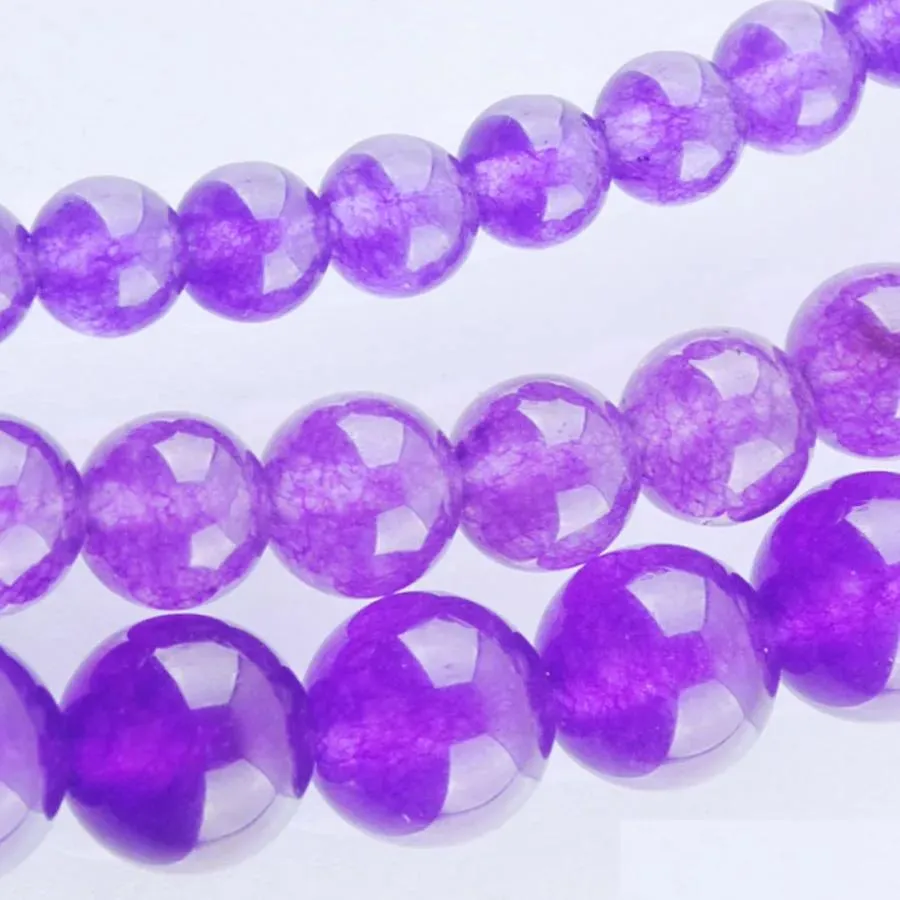 Jade Yowost Natural Purple Logo Longe Pedra Gemtone Rodada 6mm 8mm 10mm Spacer Strand Para fazer bolé de bolé de joias de colar Acessórios para jóias D DH5WN