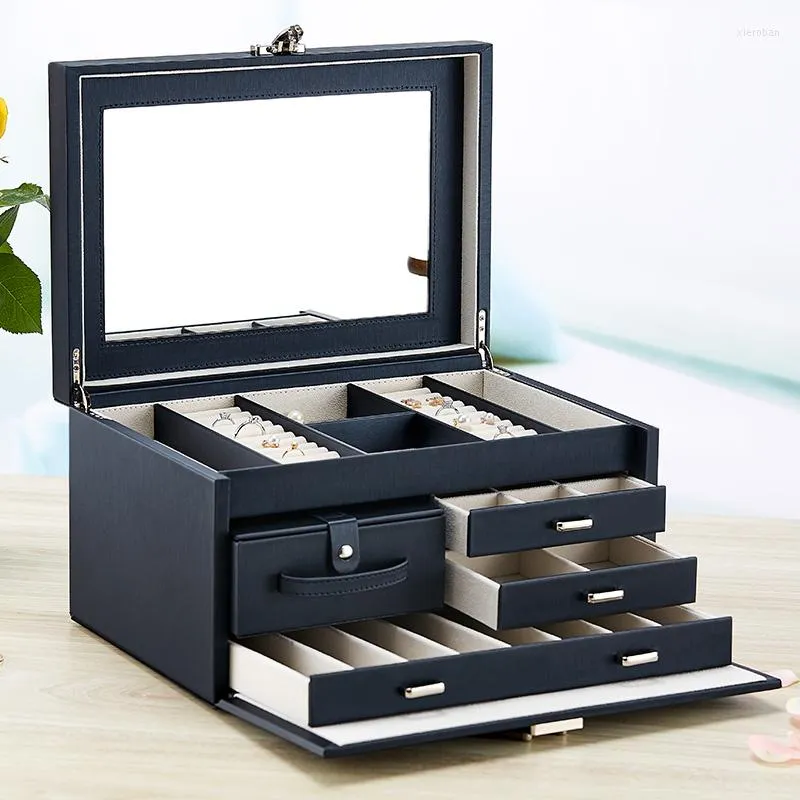 Storage Boxes Drawer Brush Makeup Boxs Artist Black Mirror Jewelry Box Multilayer Lipstick Dresser Organizador De Maquiagem Decoration