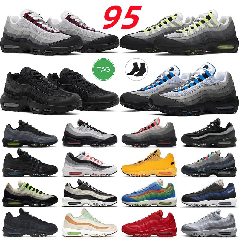 95 Koşu Ayakkabıları Erkekler Kadınlar 95S Üçlü Black Beyaz OG Neon Koyu Beetroot Kristal Mavi Güneş Kırmızı Duman Gri Balık Terazileri Zeytin Erkek Eğitimleri Açık Spor Spor Ayakları 36-46
