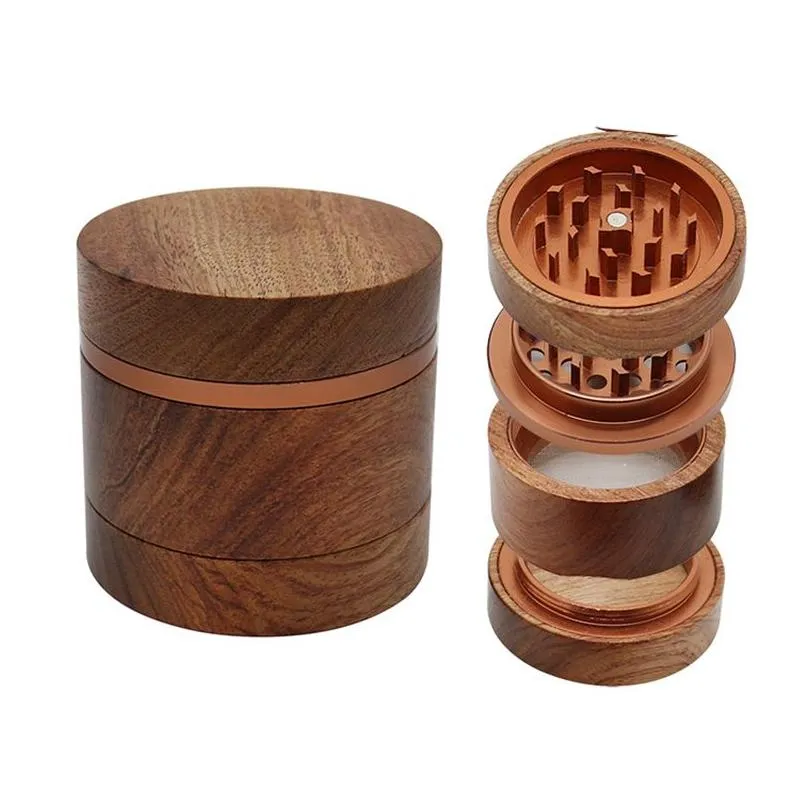 Herb Grinder En Bois 4 Couches 61Mm En Alliage D'aluminium Cigarette Fumer Accessoires Drop Delivery Maison Jardin Ménage Divers Dh5Qa